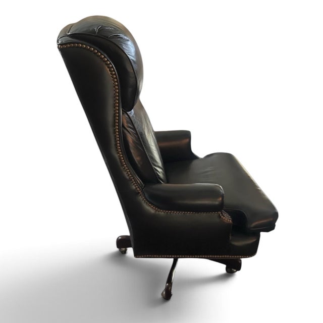 Traditional Hancock and Moore Freeman Leather Executive Swivel Tilt Chair For Sale - Image 3 of 7