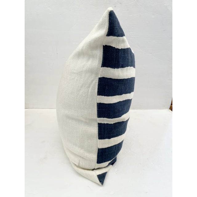Square Blue and White Stripes Toss Pillow For Sale - Image 4 of 12