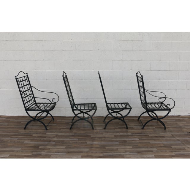Modern Vintage Set of 4 Hervé Baume French Wrought Iron Folding Patio Chairs, 1970s For Sale - Image 3 of 18