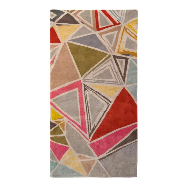 Rug & Kilim’s Mid-Century Modern Geometric Gray Red Wool Custom Runner For Sale