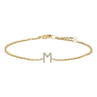 10K Yellow Gold Diamond Accent "M" Initial Charm and Link Bracelet For Sale
