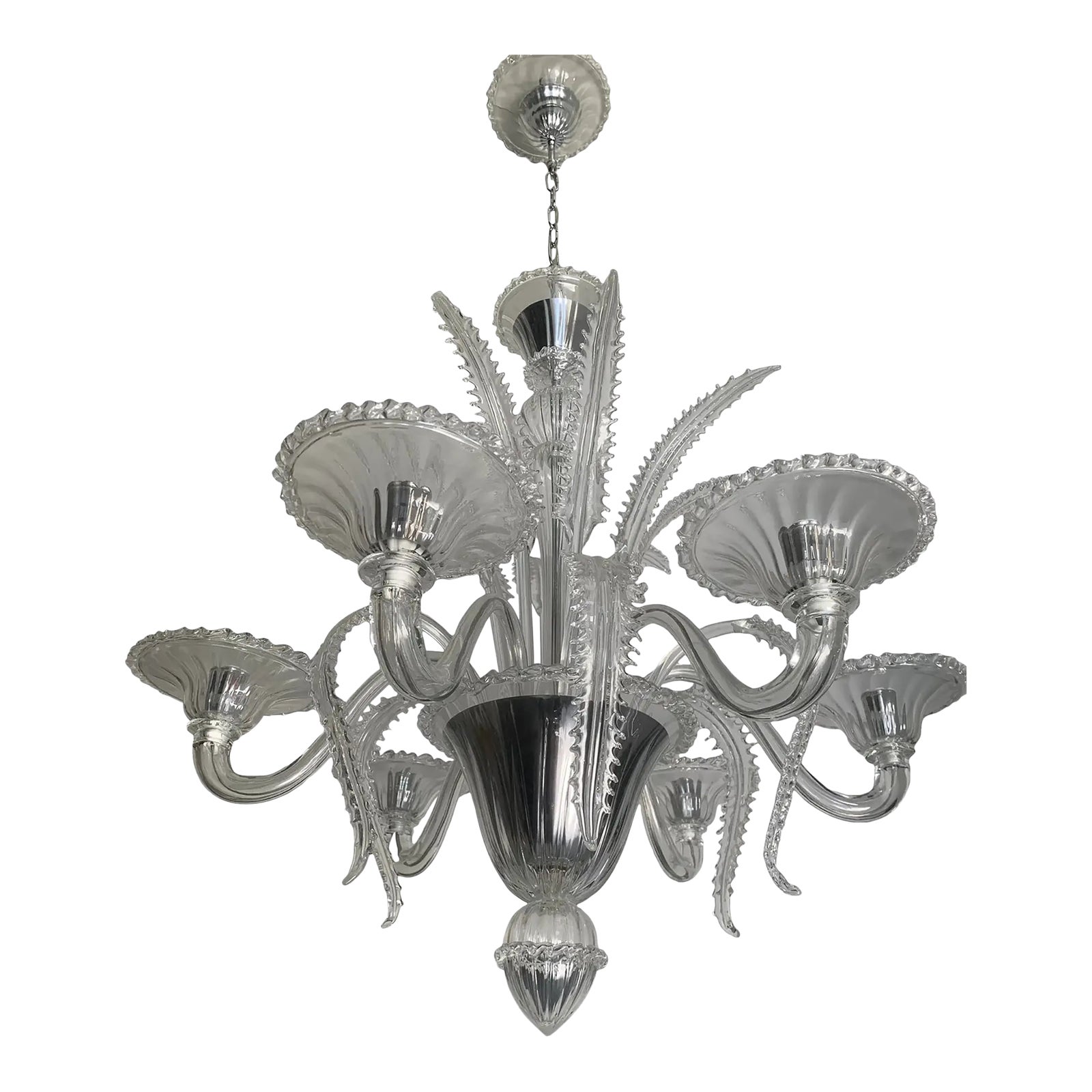 Transparent Murano-Style Venetian Glass Chandelier Featuring Fern ...