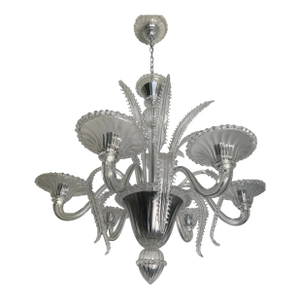 Transparent Murano-Style Venetian Glass Chandelier Featuring Fern (“Felci”) Leaves