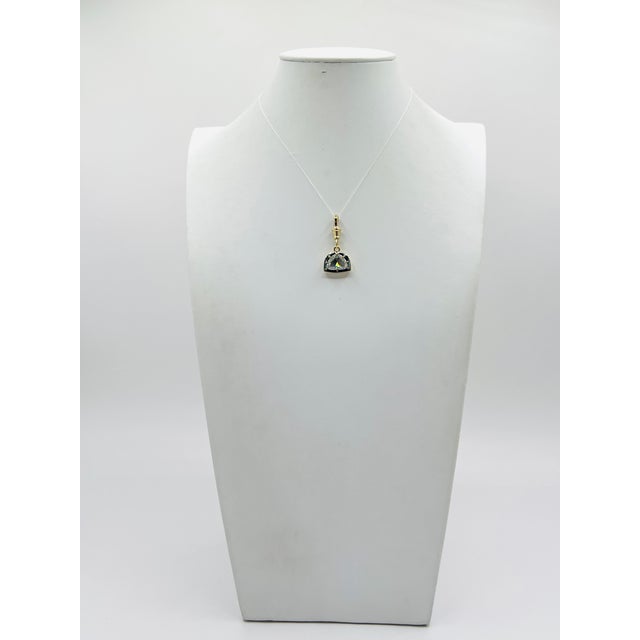 Gia Half Moon Diamond Rose Cut Charm Pendant in 18k Yellow Gold & Black Rhodium For Sale - Image 4 of 6