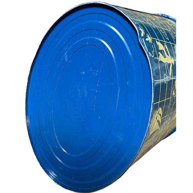 VTG National Can Co Nautical Blue Sailor Boats 9" Waste Bin Trash Can For Sale - Image 9 of 9