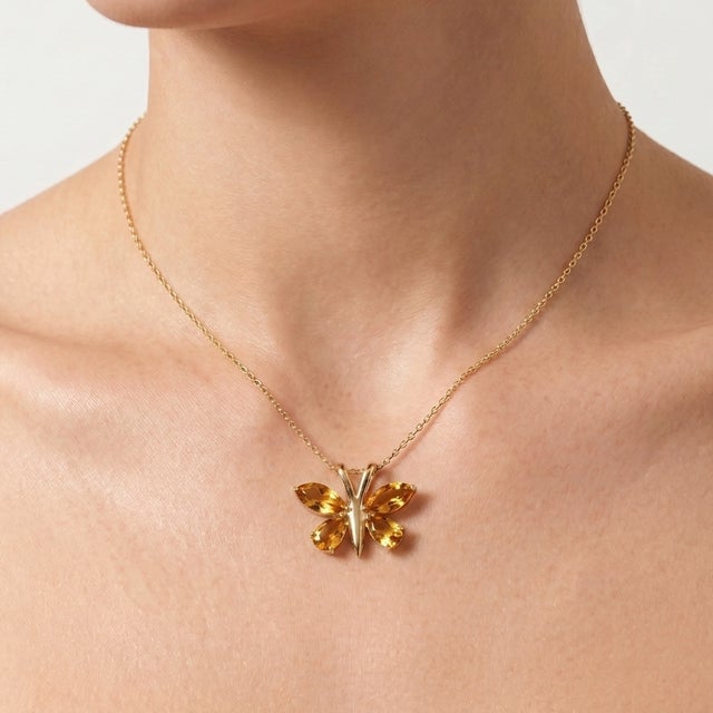 Contemporary Citrine Butterfly Style Gemstone Pendant - November Birthstone Pendant for Her For Sale - Image 3 of 5