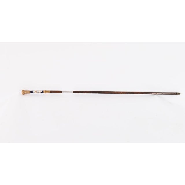This is a fine antique French 18ct gold-plated and Sevres porcelain walking stick sword/cane, circa 1880. The sword stick...