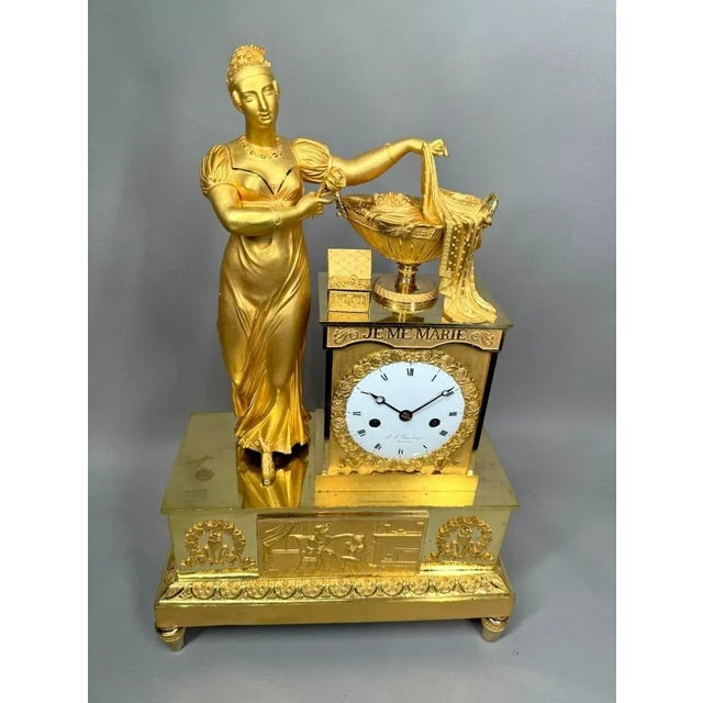 19th Century Gilt Bronze French Empire Table/Chimney Clock For Sale - Image 11 of 12