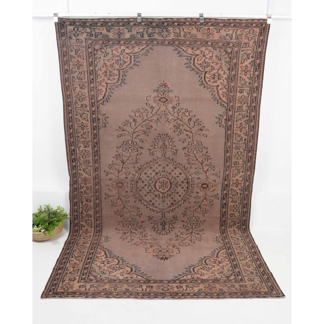 1970s Vintage Turkish Oushak Handmade Wool Cotton Brown Area Rug For Sale - Image 9 of 11