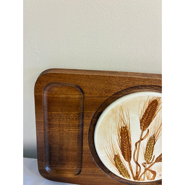 Brown Vintage Goodwood Teak and Ceramic Tile Serving Tray, Wheat Motif, Japan For Sale - Image 8 of 10