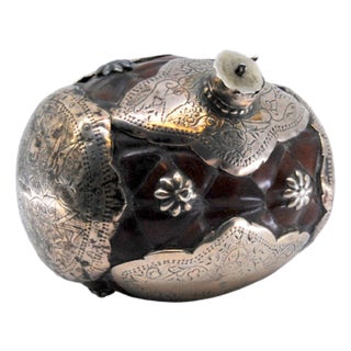 Silver-Plated Wine Barrel-Shaped Perfume Bottle with Engraved Plant Elements For Sale