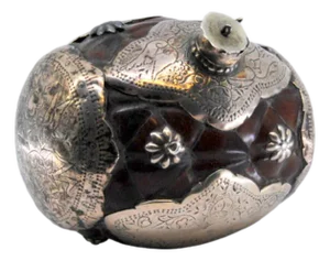 Silver-Plated Wine Barrel-Shaped Perfume Bottle with Engraved Plant Elements