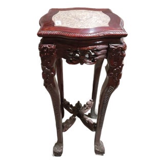 Late 19th Century Carved Mahogany Marble-Top Accent / Side Table For Sale