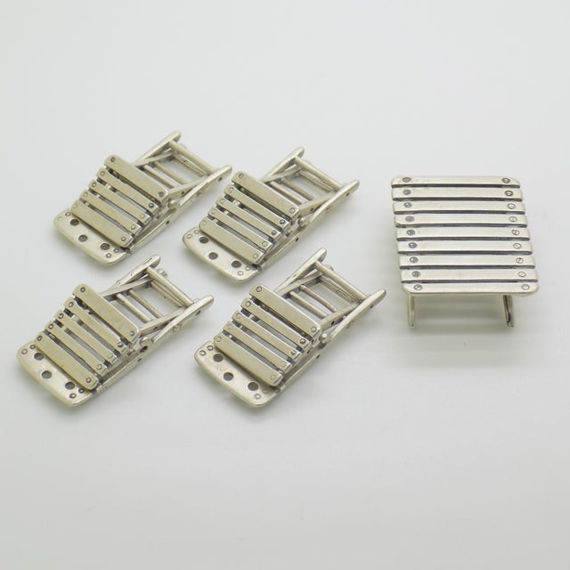 Silver Vintage Italian Handmade Silver 800 Folding Garden Table and Chairs Dollhouse Set, Arezzo, 1970s, Set of 5 For Sale - Image 8 of 14