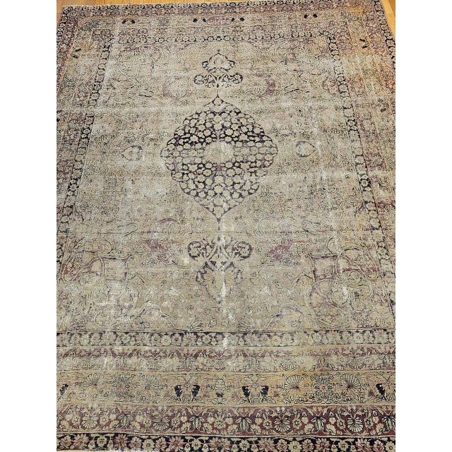19th Century Persian Kerman Lavar Rug, Hand-Knotted Wool, Floral Pattern, Ivory & Black, 9x10 For Sale - Image 11 of 18