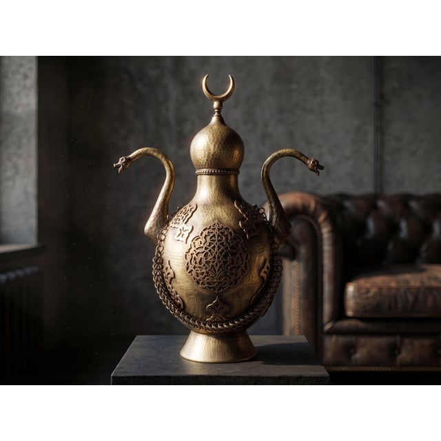 Brass Rustic Hand-Hammered Ottoman Brass Ewer For Sale - Image 8 of 13