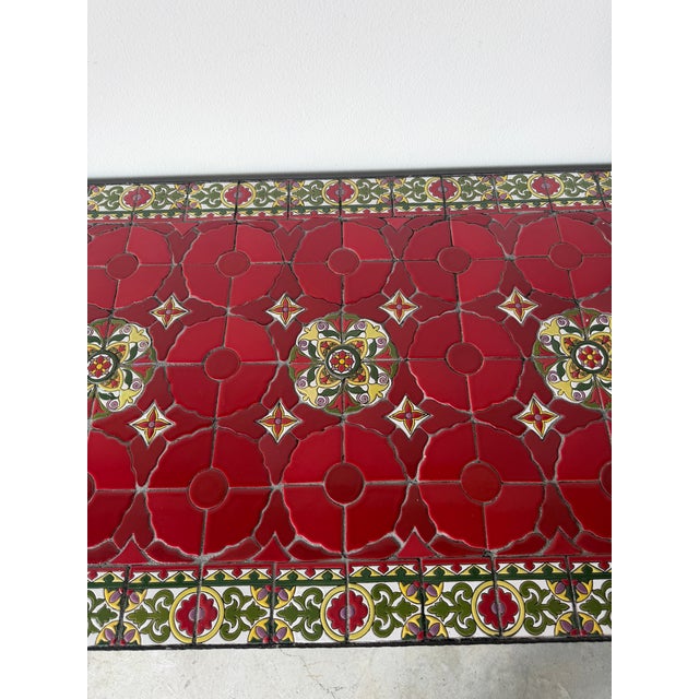 Vintage Spanish Mediterranean Style Wrought Iron & Ceramic Tile Outdoor Patio Table For Sale In Miami - Image 6 of 12