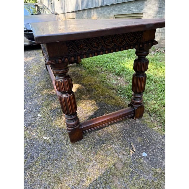 Antique English Farmhouse Refectory Style Oak Base Table Dining Library Table Desk For Sale In Washington DC - Image 6 of 15
