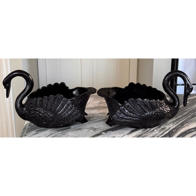 1930's Cambridge Glass Ebony Swan Centerpiece Cachepots - a Pair For Sale - Image 9 of 12