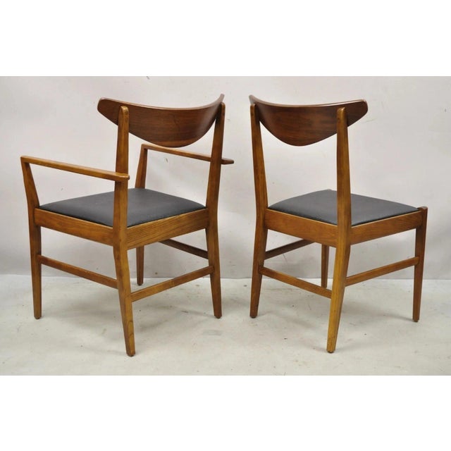 Brown Vintage Mid Century Modern Cat Eye Walnut Dining Chairs by Stanley - Set of 4 For Sale - Image 8 of 11