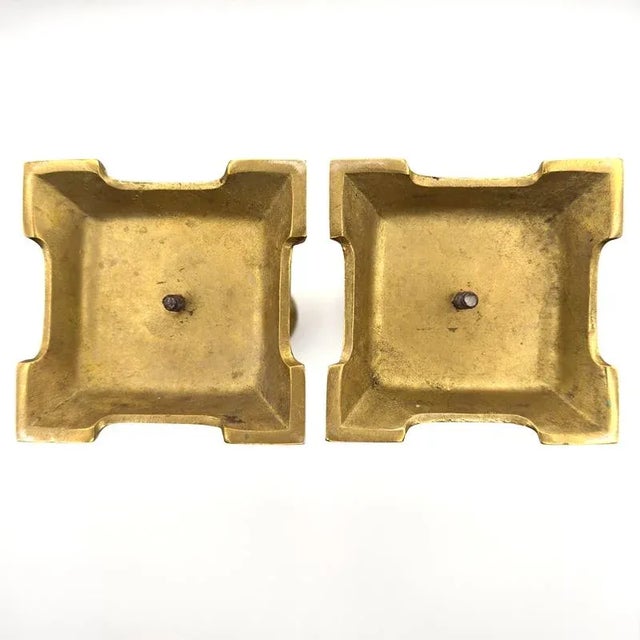 Vintage Pair of Neoclassical Style Taper Candlestick Holders Brass Square Base For Sale - Image 12 of 12
