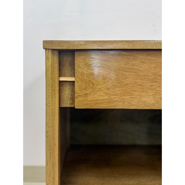 Mid Century Nightstand Single Drawer Open Cubby Gray Wood Tone Tapered Leg For Sale - Image 9 of 9