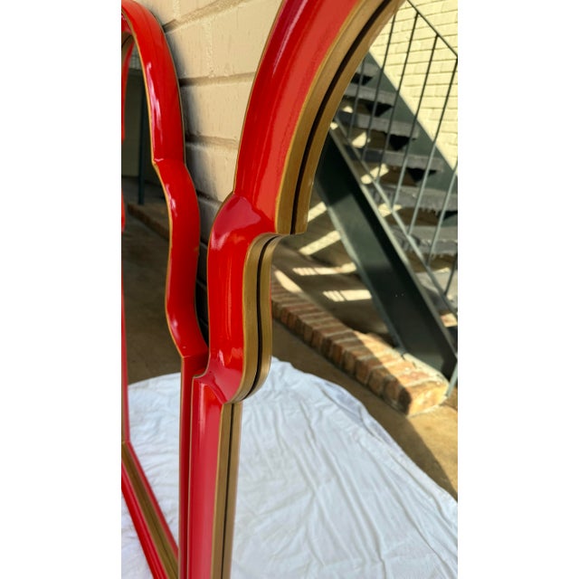 Wood Chic Vintage Mid-Century Arched Top Wall Mirrors in Red With Gilt Accent Newly Painted - A Pair For Sale - Image 7 of 9