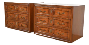 Henredon French Provincial Louis XV Carved Walnut Chests of Drawers, Pair