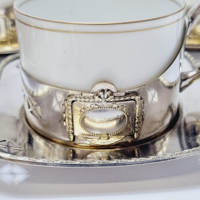 Art Deco Silver-Plated Argentor Tea Set with Karlsbad Porcelain Liners, 1930s, Set of 20 For Sale - Image 15 of 18