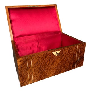 French 19th Century Burl Elm Jewelry Box With Bone Inlay, Circa 1890 For Sale