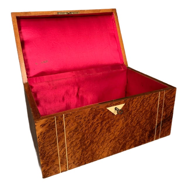 French 19th Century Burl Elm Jewelry Box With Bone Inlay, Circa 1890 For Sale