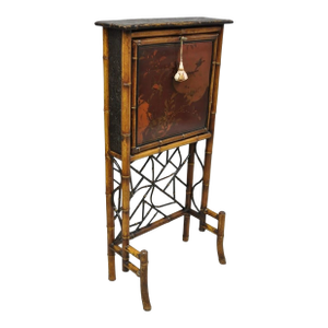 Antique English Victorian Bamboo Chinoiserie Compact Fall Front Secretary Desk