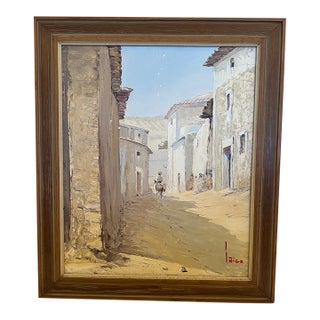 Original Painting of Spanish Town Signed Inigo For Sale
