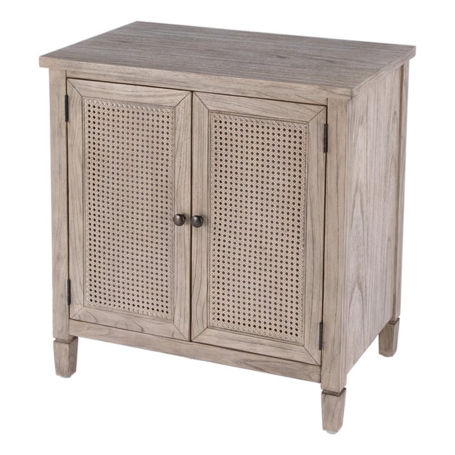 Flagstaff 30 in. W Rectangular Wood 2 Door Cane Accent Storage Cabinet, Desert Sand For Sale