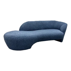 Mid-Century Modern Style Organic Form Kidney Shaped Cloud Sofa, Blue Boucle
