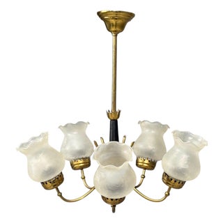 Swedish Modern, Pendant Light, Brass, Glass, Sweden, 1950s For Sale