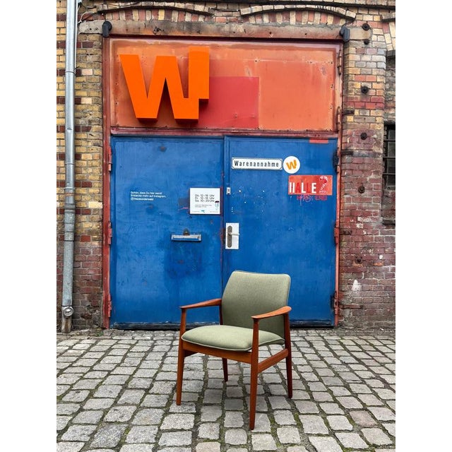 Brown Armchair in Green Upholstery and Teak by Grete Jalk for Glostrup Møbelfabrik For Sale - Image 8 of 11