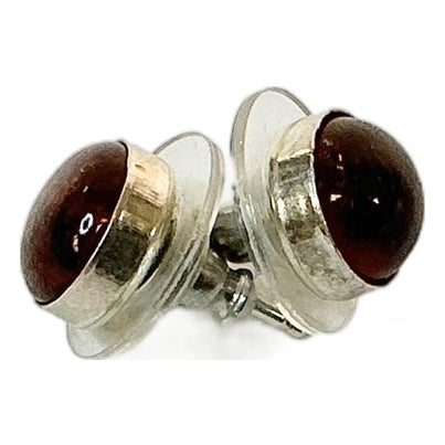 1970s Vintage Boho Chic Italian Amber & Sterling Pierced Button Stud Earrings - A Pair. For Sale