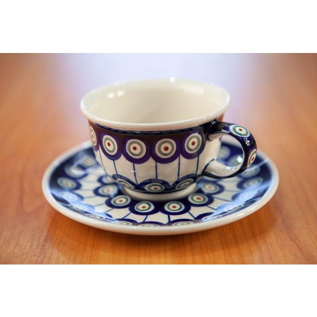 Contemporary 220 ml Cups with Krokus Saucers by Porcelana Boleslawiec, Set of 4 For Sale - Image 3 of 4