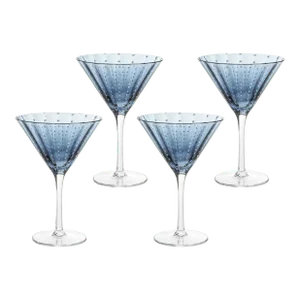 Pescara White Dot Martini Glasses - Navy Blue, Set of 4