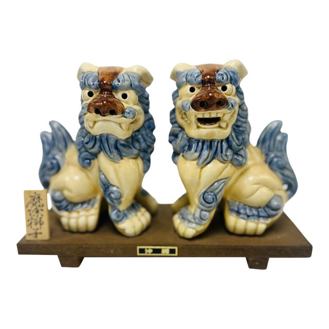 Pair of Decorative Japanese Ceramic Lions For Sale