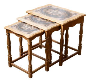 Attributed to Henning Kjærnulf Danish Oak & Tile Nesting Tables for Edmund Pedersen, 1970s