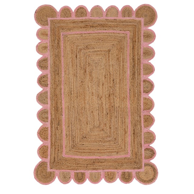 Scallop Jute Light PInk Hand Made Rug - 6'x9' For Sale - Image 11 of 11