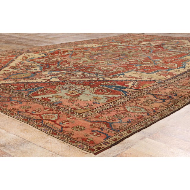 Ivory Late 19th Century Persian Serapi Rug, 09'02 X 12'09 For Sale - Image 8 of 10