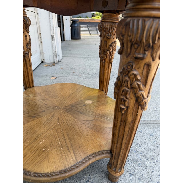 Late 20th Century French Louis XVI Style Carved Wood & Marble Glass Top Round Side Table For Sale - Image 9 of 11
