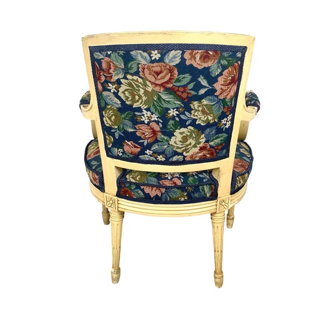Louis XVI Style Painted Fauteuil, Vintage French Provincial Armchair For Sale - Image 14 of 18