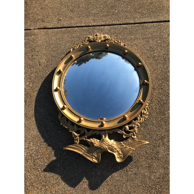 Wood 20th Century Federal Eagle Wood & Gesso Gilded Convex Mirror For Sale - Image 7 of 9