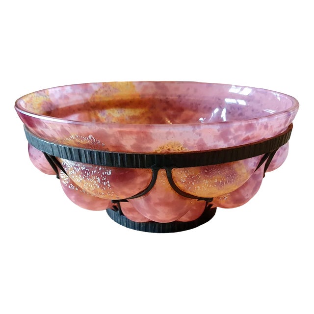 Glass & Wrought Iron Bowl by Andre Delatte, 1920s For Sale