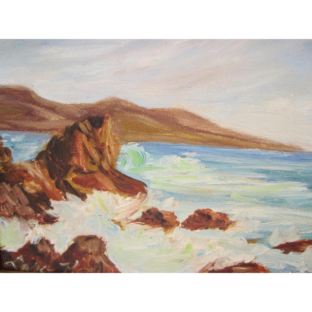 1950s Coastal Scene Seascape Impressionist Oil on Canvas Board For Sale - Image 10 of 11