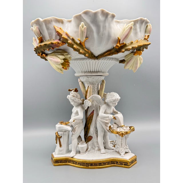 Large Cherub Compote French Inspired Porcelain 12” Vintage For Sale - Image 4 of 10